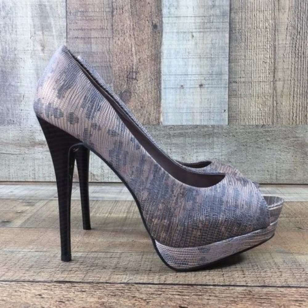 Shi by Journeys Animal Stiletto Platform Pumps‎ Womens 8 Peep Toe High Heel
